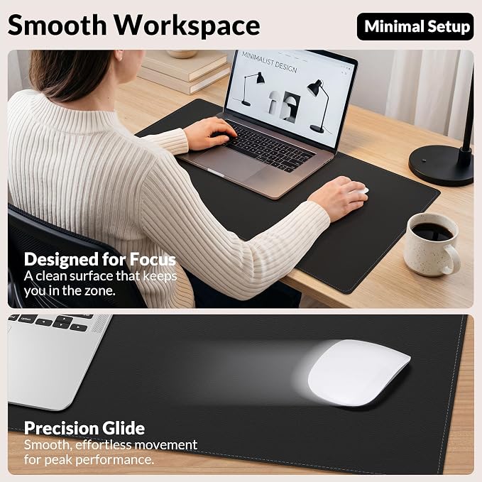 AFIING Cork Desk Mat, Black, 31.5" x 17",Desk Pad Protector | Dual-Sided Cork & PU Leather, Large Mouse Pad, Non-Slip & Waterproof
