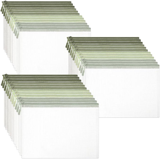 AmazingSpark 36 Pack Sage Green Mesh Zipper Pouch Bags, Green Office Supplies A4 Size Waterproof Zipper Bags with Gradient for Classroom Organization, Board Game Storage, Document Bag School