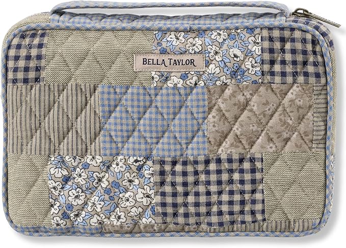 Bella Taylor Small Bible Cover for Women - Quilted Cotton Bible Case for 6 x 9 inch Books - Khaki Patchwork