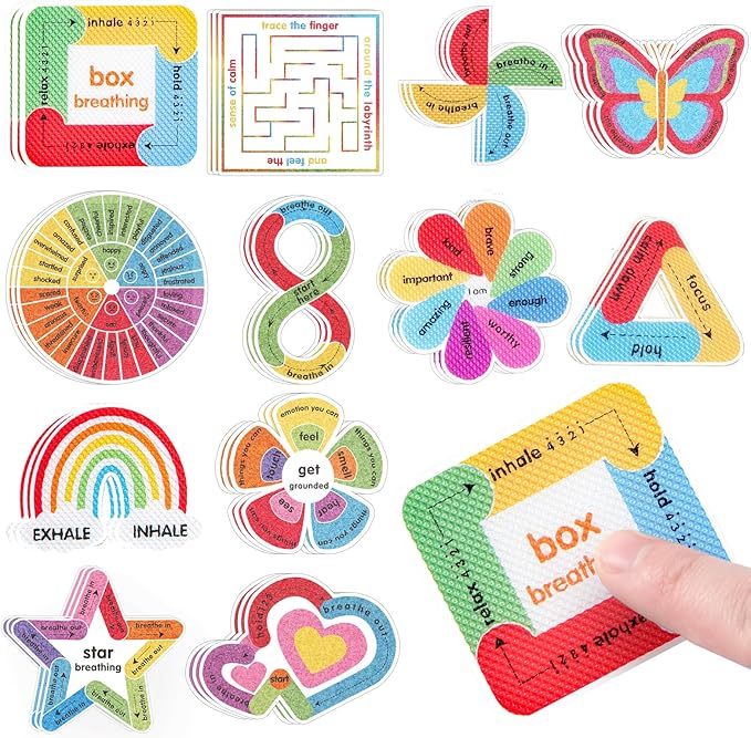 Textured Anxiety Sensory Stickers, 36PCS Tactile Mood Sensory Strips for Kids Adults, Breathing Mindfulness Fidget Sticker for Classroom Office Desk
