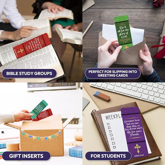 96 Bible Bookmark Pack with Bible Verses – Multiple Designs – Inspirational Christian Bookmarks for Women & Men – Bible Book Markers for Classroom, Bible Study, Church Supplies
