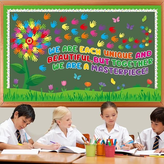 Spring Florals Bulletin Board Decorations Set Spring Tree Bulletin Board Classroom Decorations Handprint Flower Paper Cutouts March Bulletin Board Borders for School Chalkboard Door Supplies