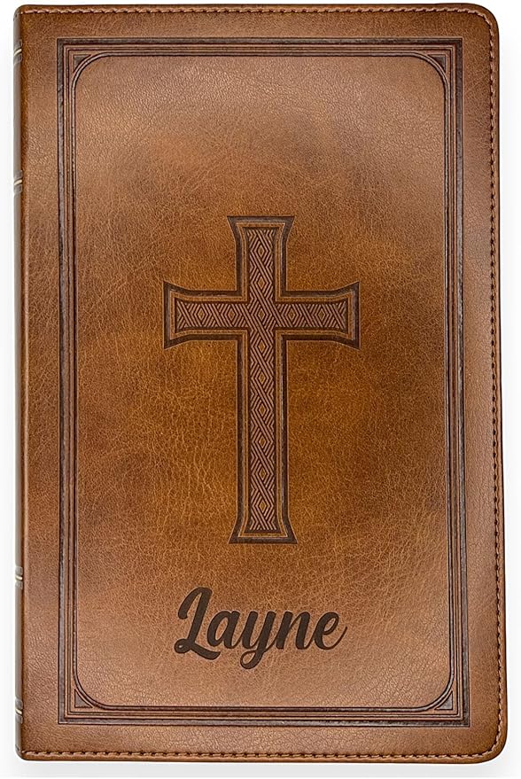 Personalized KJV Deluxe Holy Bible Honey Brown Faux Leather Medium Print Size with Heat-Debossed Celtic Cross Design | Custom with Name, Date or Text | Gift for Christian & Religious Celebrations