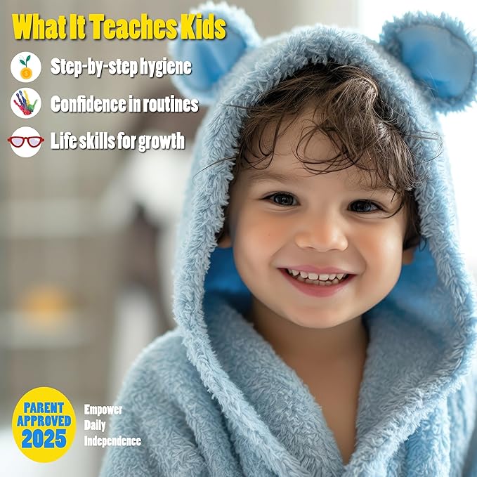 Shower Chart for Kids – Step-by-Step Visual Guide, 9x12 Inch Laminated Self-Care Chart for Children with Special Needs and Autism, Promotes Independent Hygiene Routine (English)