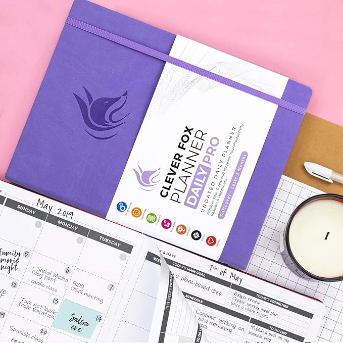 Clever Fox Planner Daily PRO - 8.5 x 11" A4 Size Daily Life Planner and Gratitude Journal to Increase Productivity, Time Management and Hit Your Goals - Undated - Lasts 3 Months (Lavender)