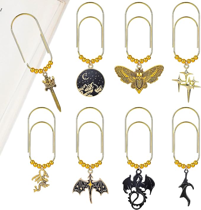 Fantasy Acotar Dragon Bookmark - 8 Pcs Cool Metal Large Paper Clips Gifts Unique Paperclips Planner Accessories for Reading Book Lovers Men Women Students Teachers Birthday School Supplies