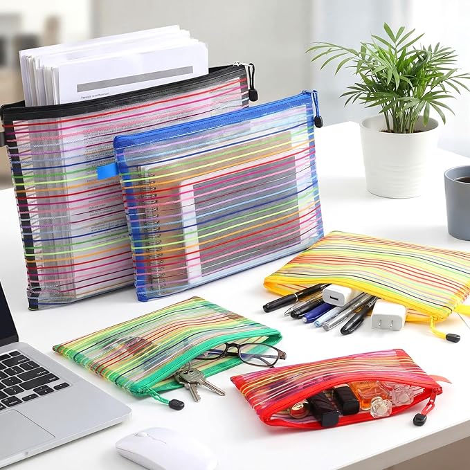 Twistover 50 Pcs Mesh Zipper Pouch Bag Bulk for Organizing 5 Sizes, 5 Color Large Small Mesh Travel Organizer Pouch Cosmetic Purse Toiletry Case Multipurpose Makeup File Storage for Home Office Supply
