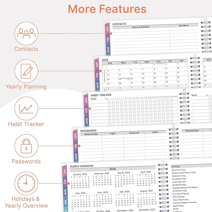 2026 Appointment Book, 30 Minutes-Hourly, Weekly ＆ Monthly Calendar Planner 2026, Jan 2026 - Dec 2026, 8.5'' x 11'', 2026 Daily Planner with Tabs ＆Pocket, Flexible Cover, Great for Office, Home, School
