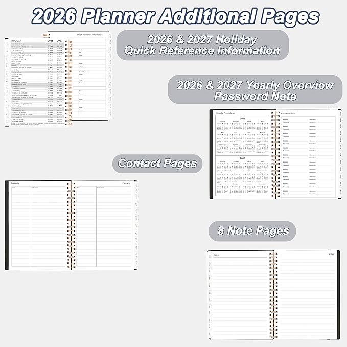 2026 Daily Planner, Jan.2026-Dec.2026, 6.2" x 8.4", 2026 Planner Weekly and Monthly, Calendar Planner 2026 with Tabs & Pocket, 100GSM Thick Paper, Black