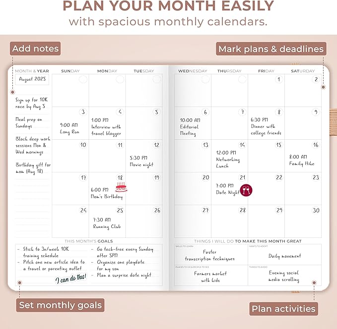 Clever Fox Planner Schedule – Undated Weekly & Monthly Life Planner with Time Slots, Appointment Book & Daily Organizer, A5 (Rose Gold)