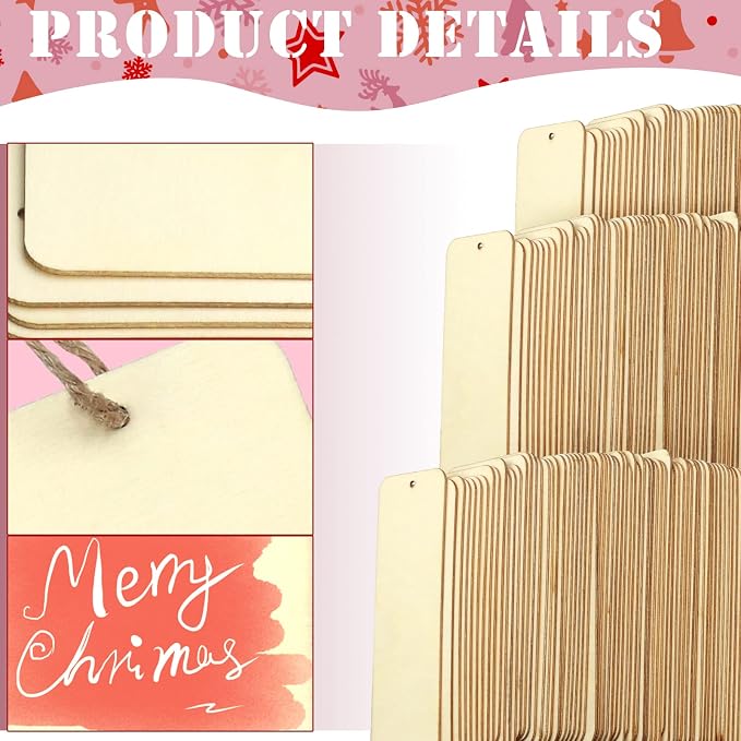 100 Sets 6 x 2 Inch Large Size Wooden Bookmarks with Hole and Ropes, Unfinished Wood Bookmark Blanks Rectangle Blank Bookmark for DIY Crafts, Painting, Wedding, Birthday Party Decors