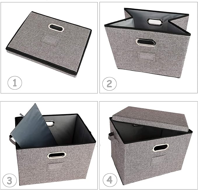 12-Inch Vinyl Record Storage Boxes with Lids and Handles, Stylish and Practical LP Record Organizer for 100+ Single Records, Suitable for Living Room, Study, Concert Hall or Office,4-Pack