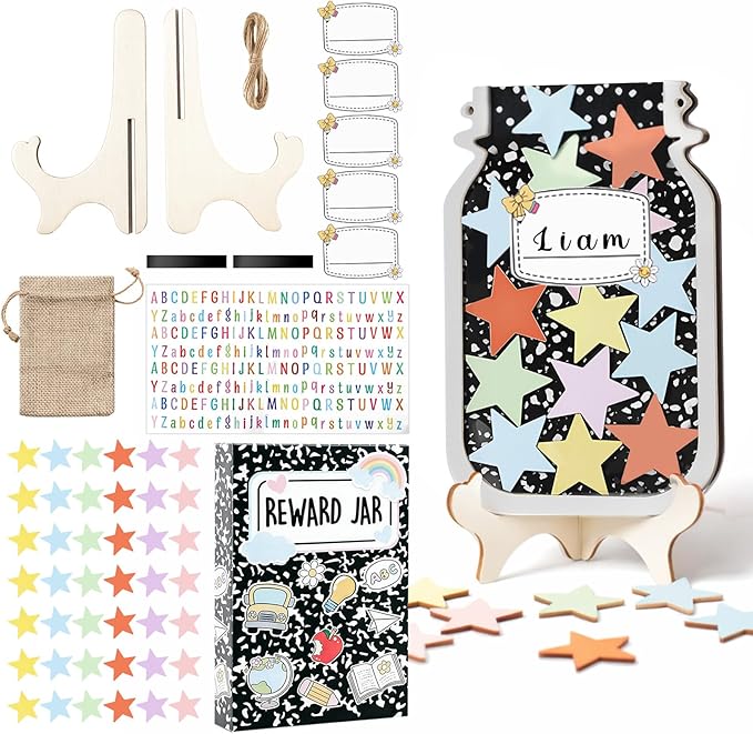 Tinlade Magnetic Reward Jar Composition Notebook Theme Star Jar Reward System Classroom Board Incentive Supplies with Stars Home Chore Chart Good Behavior Management Tools Back to School Must Haves