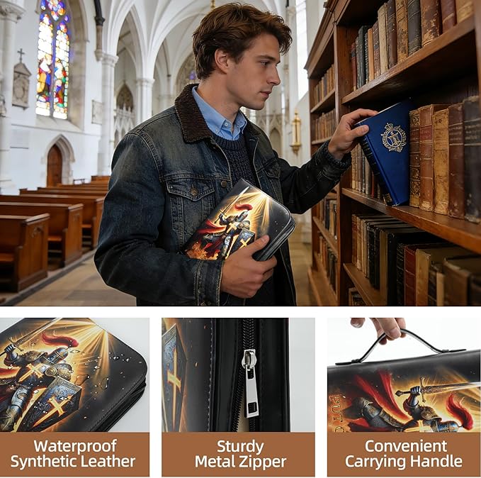 Bible Cover Case for Men Large Armor of God Bible Carrying Case with Durable Handle & Zipper Bible Study Accessories for Boys