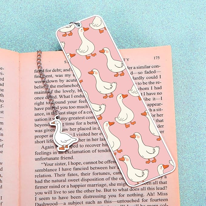 Pink Stuff Cute Bookmarks for Women Girls Book Lovers Book Marks for Reading Women Funny Book Lovers Gifts, Reading Accessories Gag Bookish Gifts for Readers Women Silly Metal Bookmarks Goose 2-Side