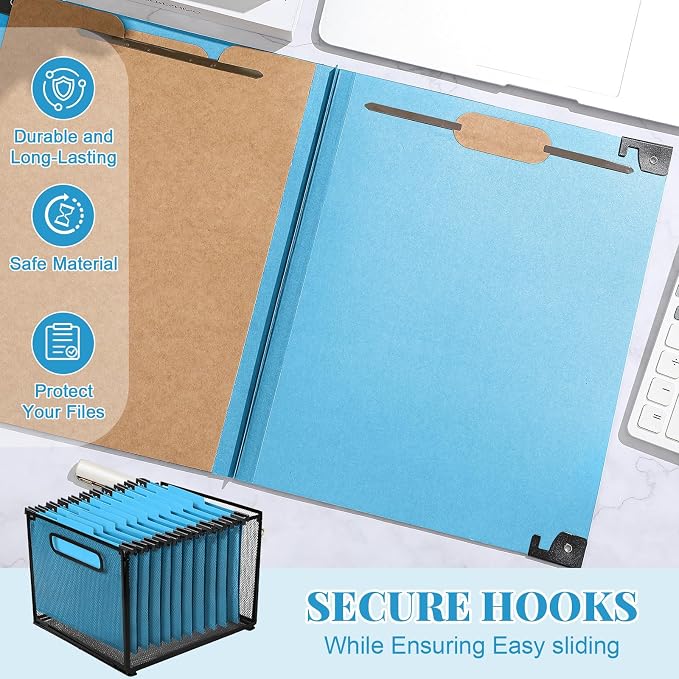 Henoyso 15 Pcs Hanging Classification File Folders, Letter Size Light Blue Folders with 3 Pressboard Dividers, 8 Fasteners, 4 Inch Expansion, 1/3-cut Top Tab for Medical Records and File Cabinet