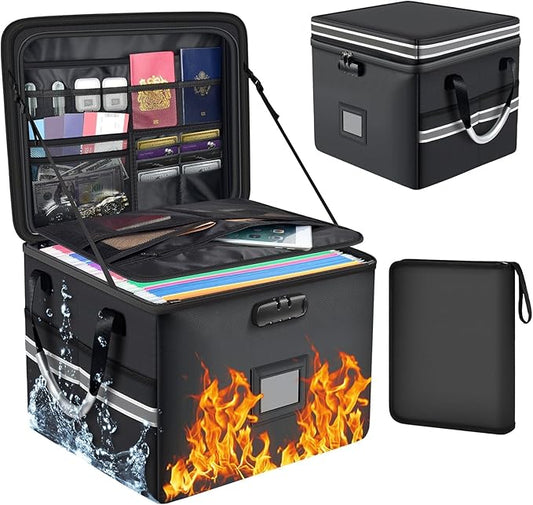 5200°F Upgraded Fireproof Document Box & Fireproof Expanding File Folder, 2 Layer File Cabinet Organizer with Lock,Collapsible Water Resistant Storage for Hanging Letter/Legal Folder Home Office-60L