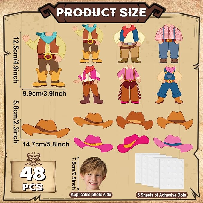 48Pcs Western Cowboy Hat Cutouts Bulletin Board Decorations Pink Cowgirl Paper Cut Outs DIY Photo Picture Craft for Kids Kindergarten Party Home Wall Back to School Classroom Birthday Supplies