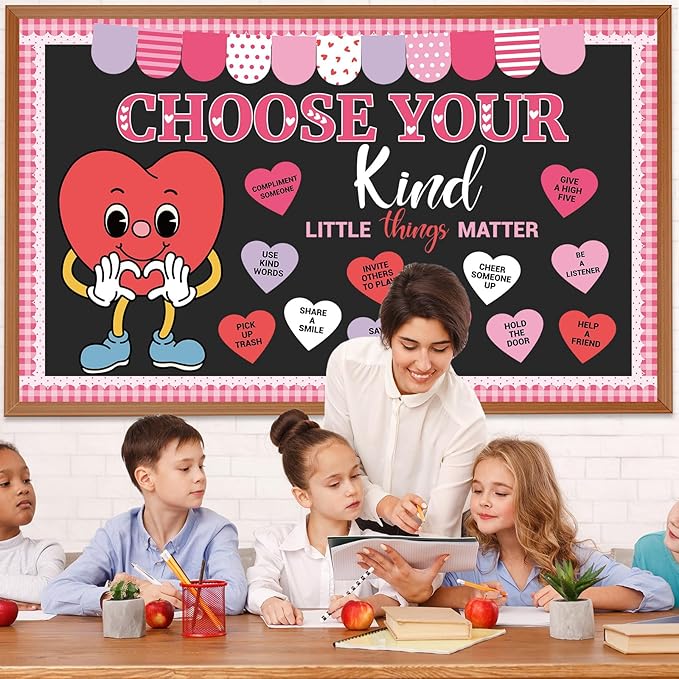 Valentine's Day Reading Bulletin Board Decoration Set Loving Heart Classroom Decorations Choose Your Kind with A Good Book Paper Cutouts for Valentines School Classroom Party Chalkboard Wall Decor