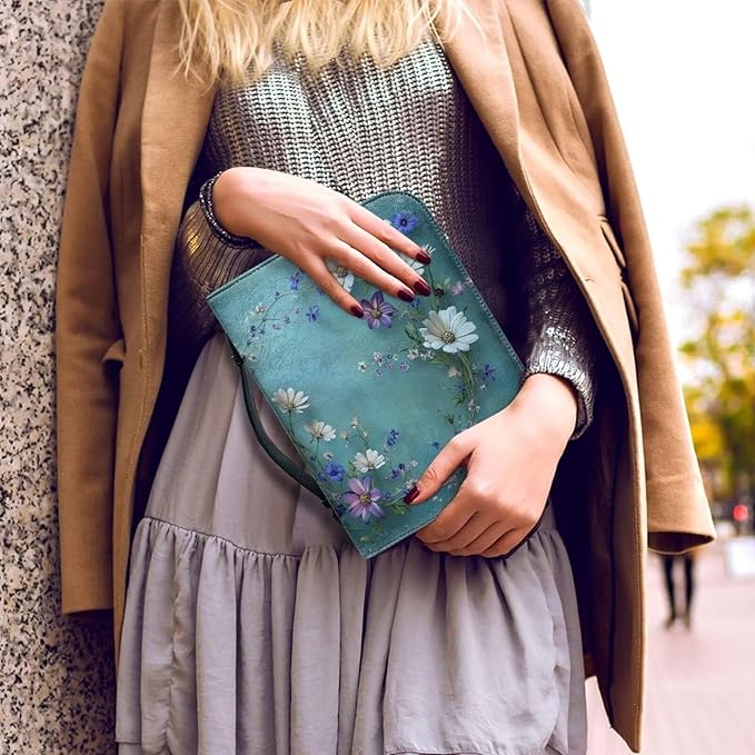 Leather Bible Covers for Women with Bookmark Green Bible Carrying Book Case Church Bag Bible Protective,Daisy Chain,X-Large