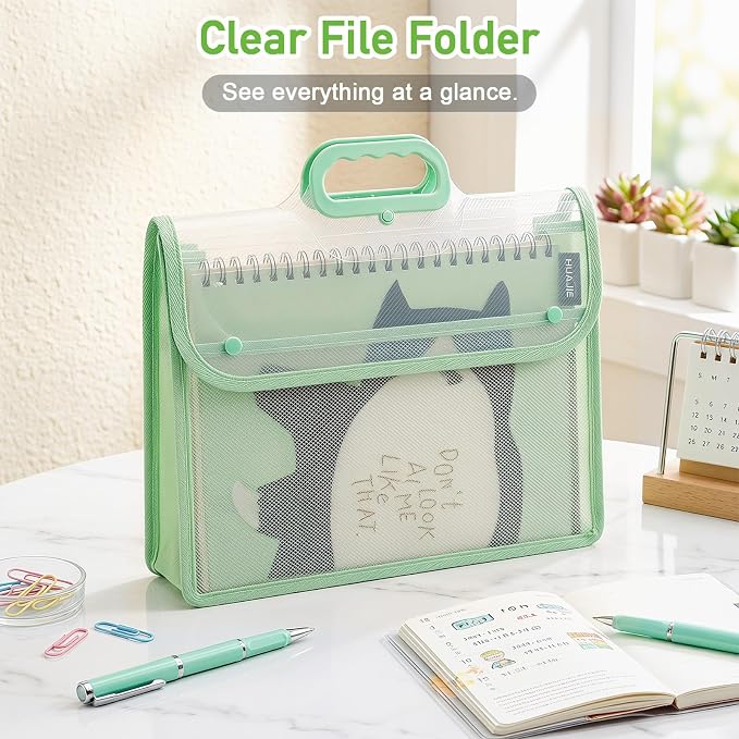 SAYEEC Plastic Expanding File Folder Portable Folders with Handle Transparent File Folder Organizer Large Capacity Document Organizer Briefcase Storage Bag for Office Home, Fit Letter/A4 Size (2 Pack)