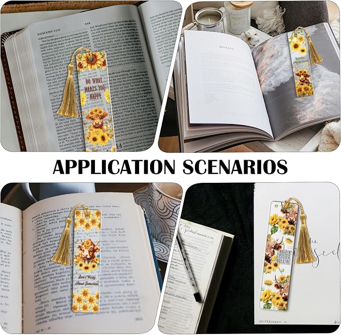 AFRITEE UV DTF Bookmark Wraps - 24 Sheets Cute Highland Cow Blank Bookmark UV DTF Stickers, Sunflower Flower Double-Sided Waterproof Transfer Sticker Decals Decoration Gift for Book Lovers