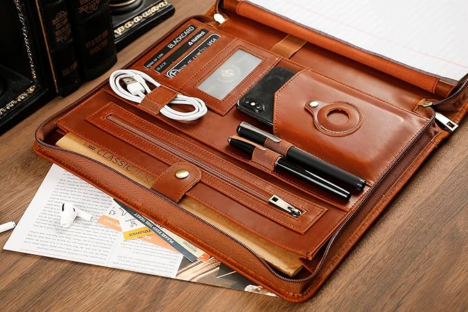 Leather Portfolio for 13-in iPad Pro M4/M5 & 13-in iPad Air M2/M3, Leather Padtfolio with ipad Holder for Letter Size Notepad, Personalized Padfolio for Men - Brown