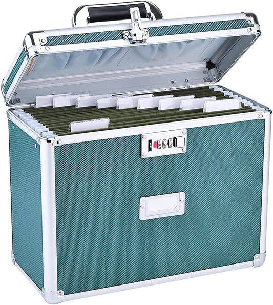File Storage Cabinet for Letter Size Hanging File Folders, Suspension File Holder, Document Organizer Filing Lockbox in Office and Home with Combination Lock and 10-pack Hanging Files (Green, Letter)
