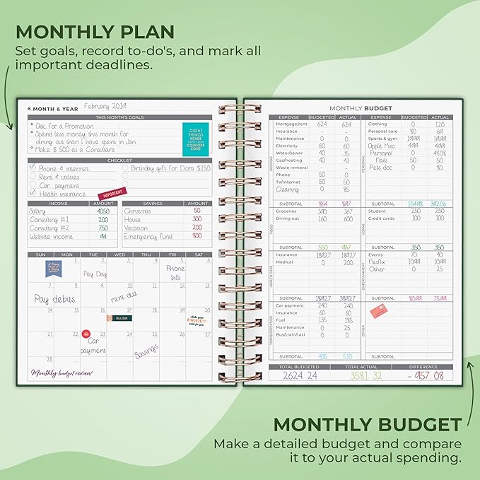 Clever Fox Budget Planner Spiral – Expense Tracker Notebook – Monthly Budgeting Organizer, Finance Logbook & Accounts Book to Control Your Money – Undated Bill Tracker, 6.3x8.4” - Dark Green