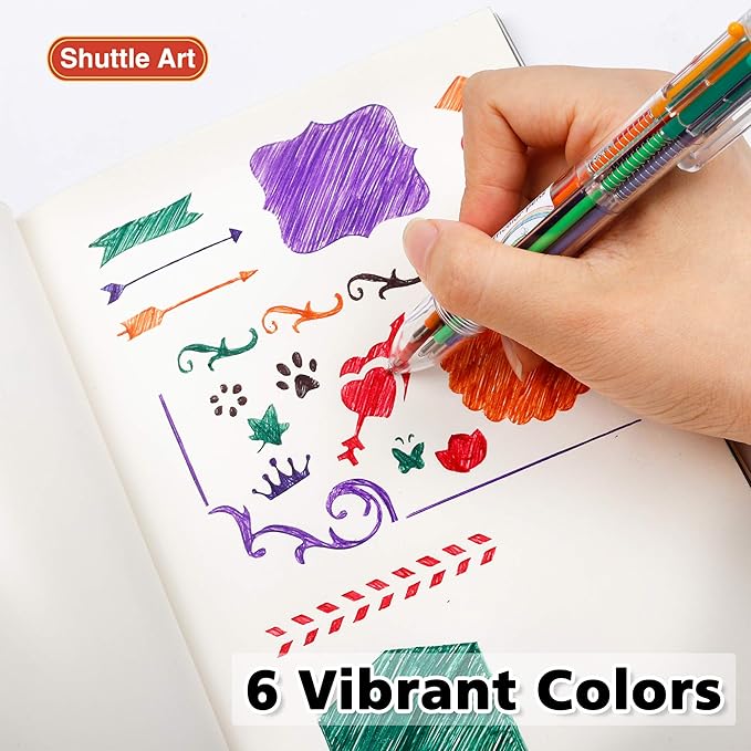Shuttle Art Multicolor Pens, 46 Pack 6-in-1 0.7mm Retractable Ballpoint Pens for Office School Supplies Students Children Gift