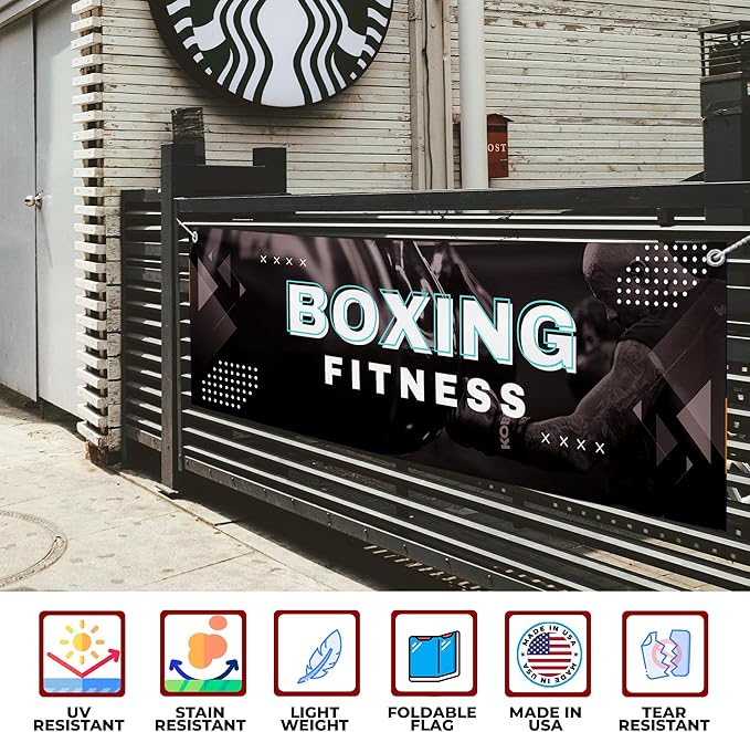 Boxing Fitness Large Banners and Signs for Outdoor by Mavis Printing-Polyester Banner with 4 Holes for Easy Hang Indoor & Outdoor|4x1 Feet HD Print Sign to Promote Church| Made in USA