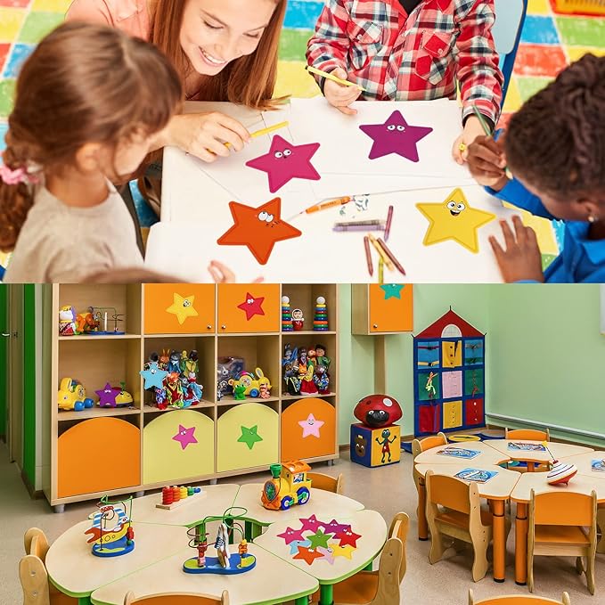 Eaasty 200 Pcs Star Cutouts Paper Star Bulletin Board Cut Out for Classroom Decoration Assorted Color Star Shape Die Cut Accents for Kids Teacher DIY Craft Project Spring Summer Theme School Party