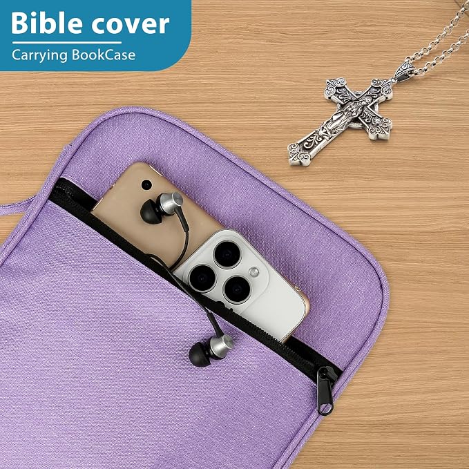 GERMUN Bible Cover with Durable Handle, Carrying Book Case Church Bag Bible, Protective with Zippered Pocket, Bible Study Accessories Supplies, Book Protector for Book Lovers, BlueBlack