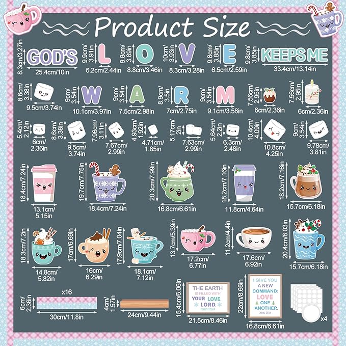 Religious Winter Bulletin Board Set God's Love Keeps Me Warm Classroom Decorations Christian Coffee Hot Cocoa Marshmallow Paper Cutouts for Door Wall Church Home Winter Holiday Supplies