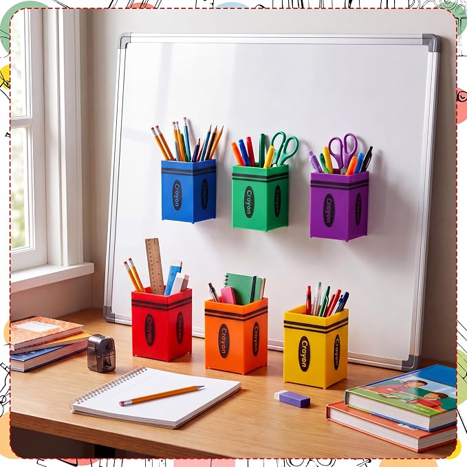 6 Pcs Crayon Classroom Decor Classroom Magnetic Storage Boxes Magnetic Storage Containers Plastics Pen Holder for Refrigerator Whiteboard Home Office School Organizer Supply