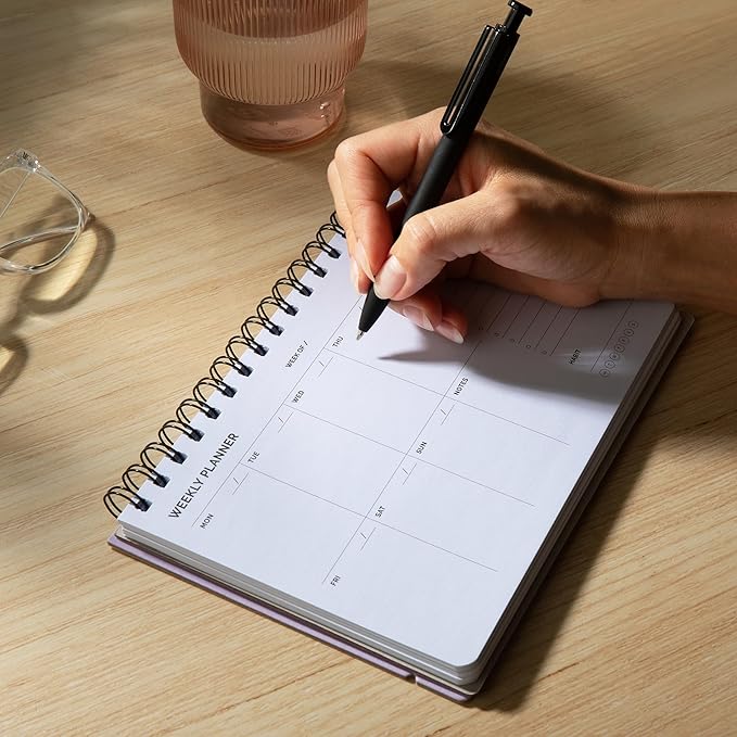 Undated Weekly Planner Notebook - Spiral Bound, 60 Pages, 5.75 x 8.5" (A5 size), Purple Cover