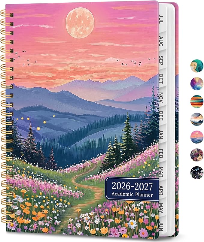 Academic Planner 2026-2027, Weekly and Monthly Calendar Book, July 2026 – June 2027, Hardcover Planner with Tabs, Perfect for Teachers, Students, Women & Men, A5 (6.4" x 8.5") - Hills