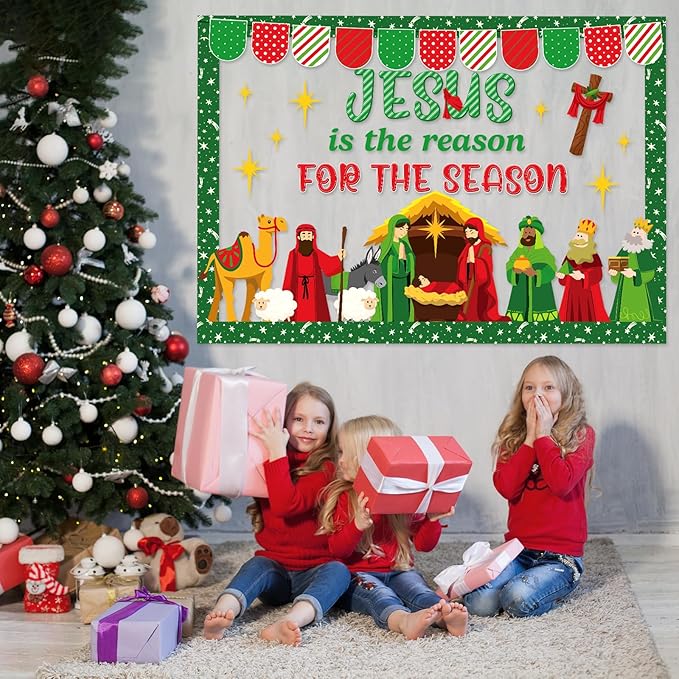 Christmas Nativity Bulletin Board Set Jesus is The Reason for The Season Classroom Decorations Christian Jesus Birth Bulletin Board Cutouts for Holiday Sunday School Religious Church Decor