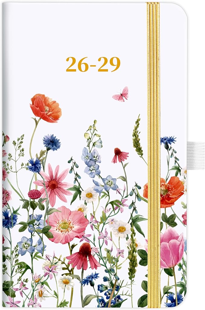 2026-2029 Pocket Calendar - Pocket Planner from Jul. 2026 to Jun. 2029, 3 Year Clendar Monthly Planner 2026-2029, 6.3" x 3.7", 60 Note Pages, Pen Holder, Pockets - Flowers