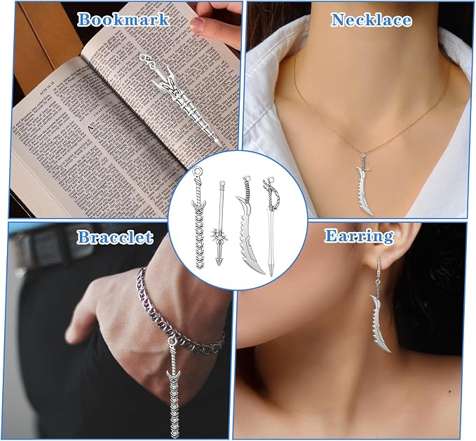20 Pcs Antique Sword Bookmark, Metal Vintage Knife Charms Silver Sword Pendants Keychain Mini Ancient Knife Accessory Gift for Book Lovers DIY Keychain Necklace Craft Gift