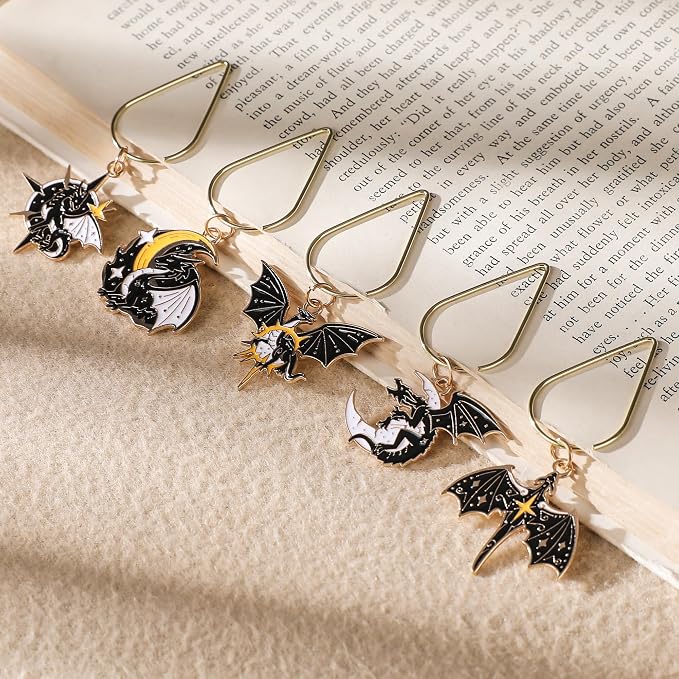 Fourth Wing Dragon Bookmark - 8 PCs Fantasy Cool Acotar Moon Paper Clips Book Marks Personalized Charm Page Marker Gifts Reading Lovers Novel Fans Women Men Boy Student School Accessories