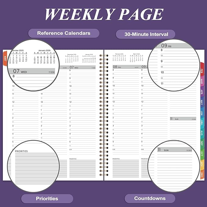 2026 Weekly Appointment Book/Planner - Daily Hourly Planner 2026, JAN 2026 - DEC 2026, 9" x 11" Appointment Book, Monthly Tabs, Hourly Interval, Thick Paper