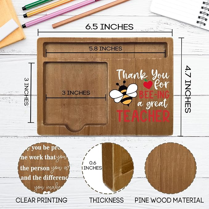 Inspirational Teacher Office Desk Decor Gifts, 4x6 Inch Wooden Desk Note Pen Holder, Appreciation Quotes Decor for Office, Thank You Teachers Day Gifts for Teachers-A20
