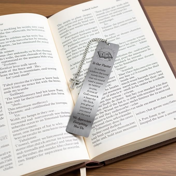 Bookmarks Pastor Appreciation Gifts - Christian Metal Book Mark for Reading Men Women Religious Page Markers with Cross Pendant for Pastors Wife Birthday Retirement Thanksgiving Christmas