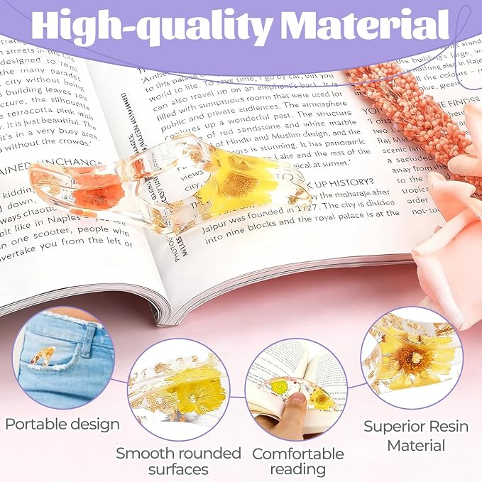 Dried Flower Book Page Holder 2PCS Book Accessories Thumb Book Page Holder Handmade Flower Bookmark for Reading Lovers Gifts for Book Lovers Teachers Students Kids (Styled 2Pcs)
