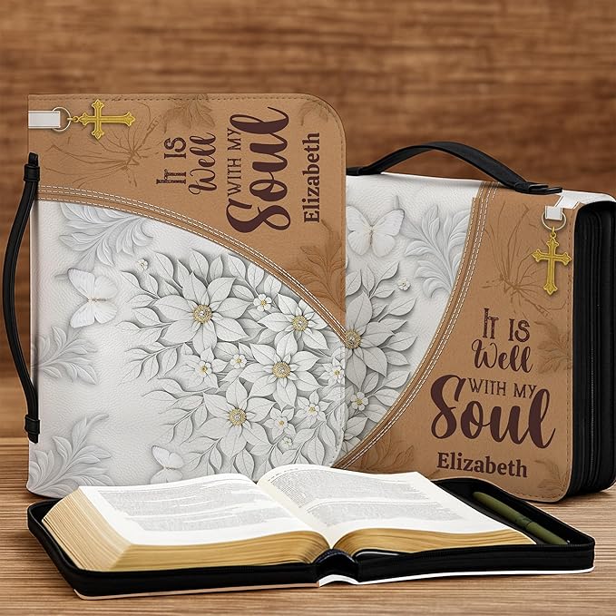 Personalized Man of God Bible Cover, God Says I Am Bible Case PU Leather, Bible Holder Handle Zipper, Faith Scripture with Name Case Bag, Religious Gifts for Church Christians Women Men (GOD-09)