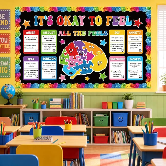 Mental Health Bulletin Board Set It's Okay to Feel Poster Classroom Decoration Back to School Puzzle Bulletin Board Mental Wellness All The Feels Paper Cutouts for Nurse Home Chalkboard Wall Decor