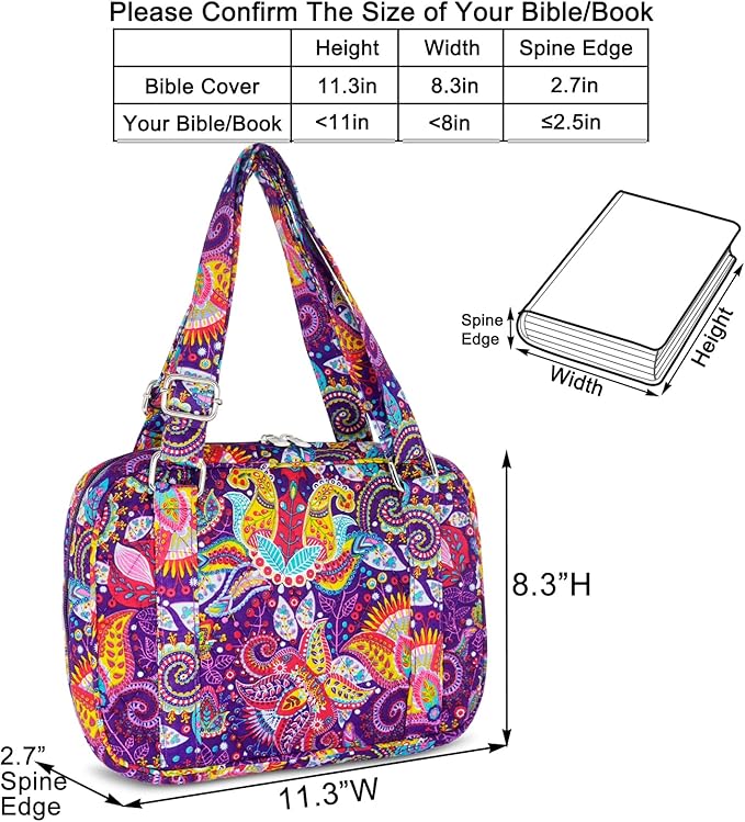 Bible Cover for Women with Adjustable Straps, Extra Large Study Bible Carrying Case Bag with Zip Pocket, 11.3x8.3x2.7 Inches