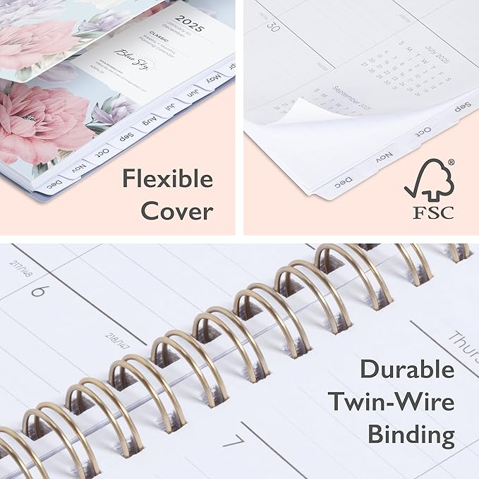Blue Sky 2025 Weekly and Monthly Planner Calendar, January 2025 - December 2025, 5" x 8", Flexible Matte Cover, Laminated Tabs, Wirebound, Storage Pocket, Tula (Tula- 2025, 5" x 8")