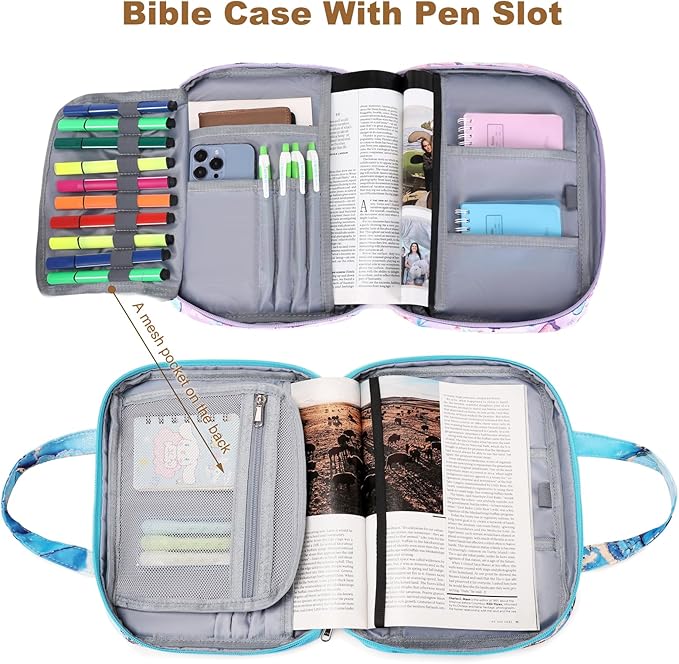 Octsky Bible Cover Case for Women Bible Organizer Book Carrying Bag for Medium and Large Bibles, Marble Cyan